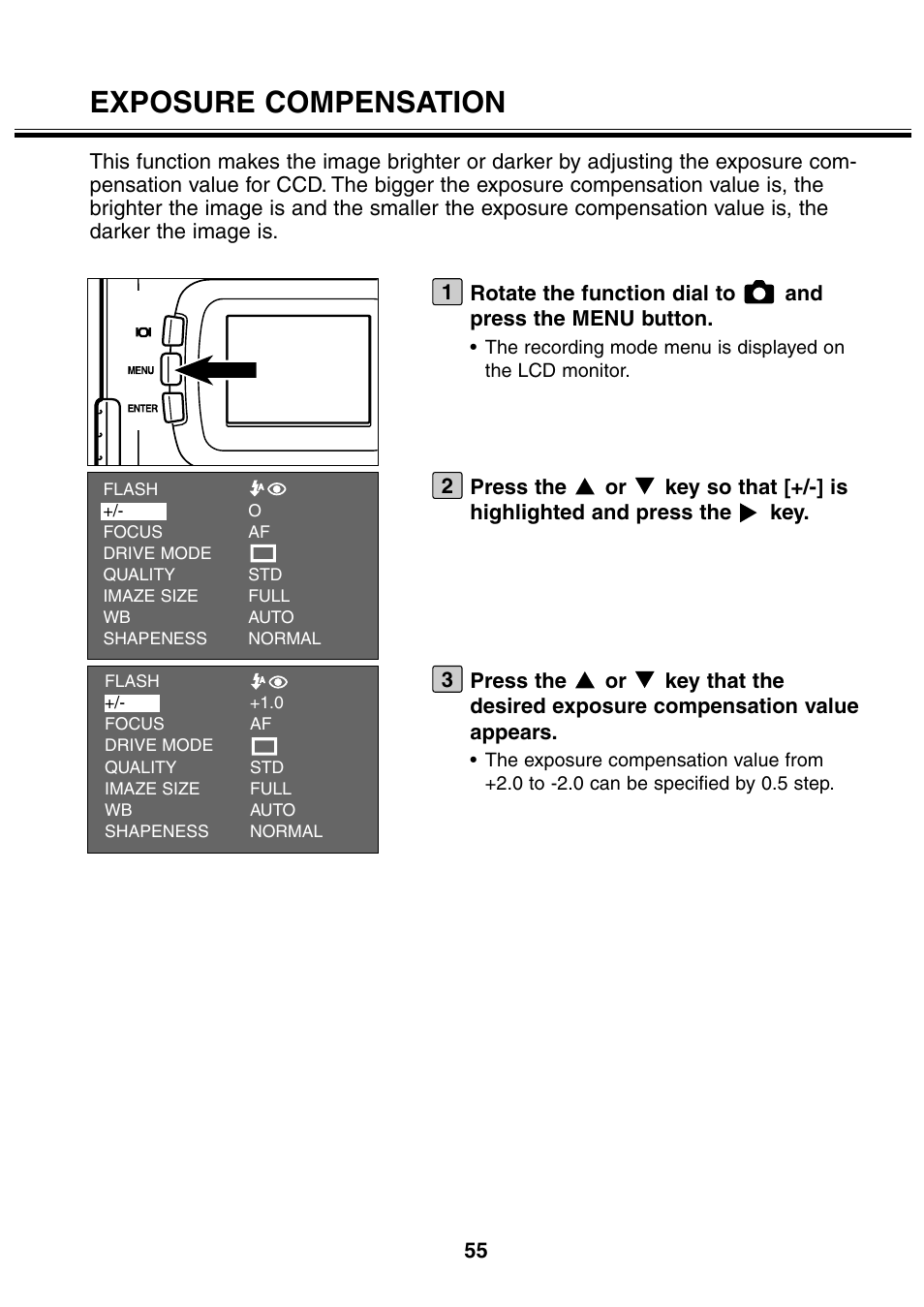 Exposure compensation | Minolta 2330 User Manual | Page 55 / 160