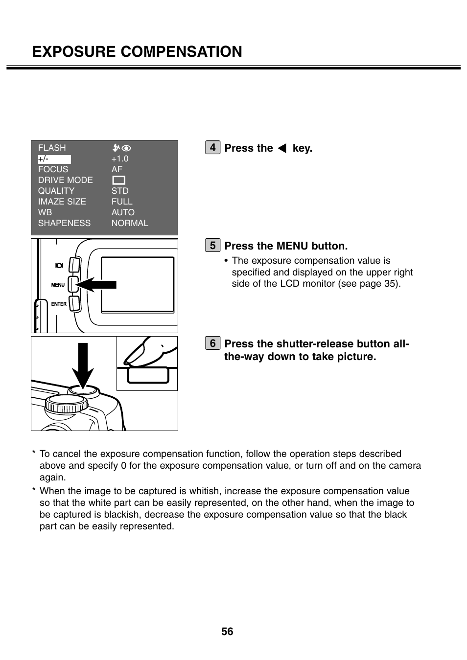 Exposure compensation | Minolta 2330 User Manual | Page 56 / 160