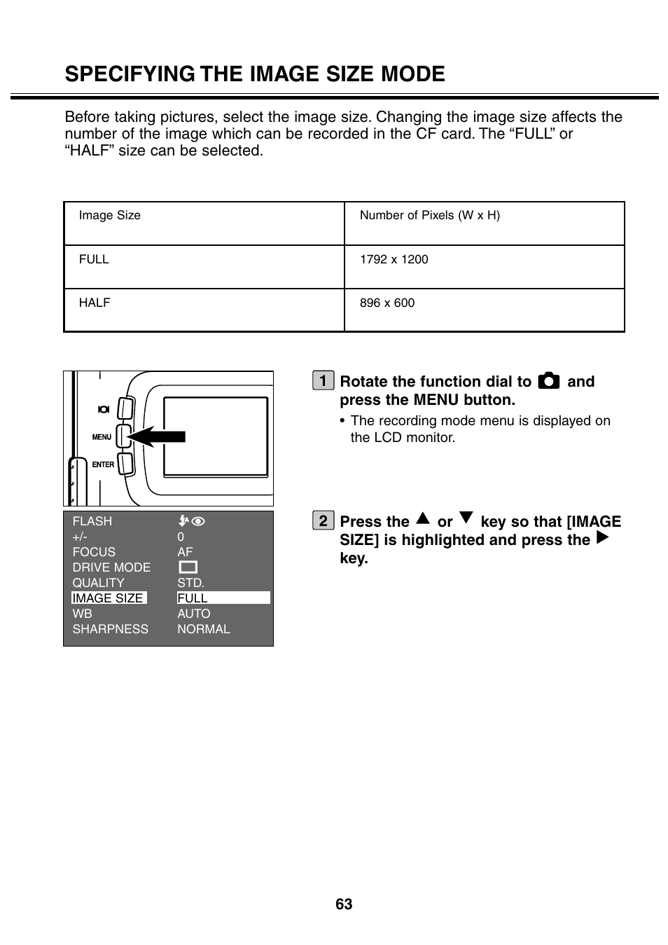 Specifying the image size mode | Minolta 2330 User Manual | Page 63 / 160