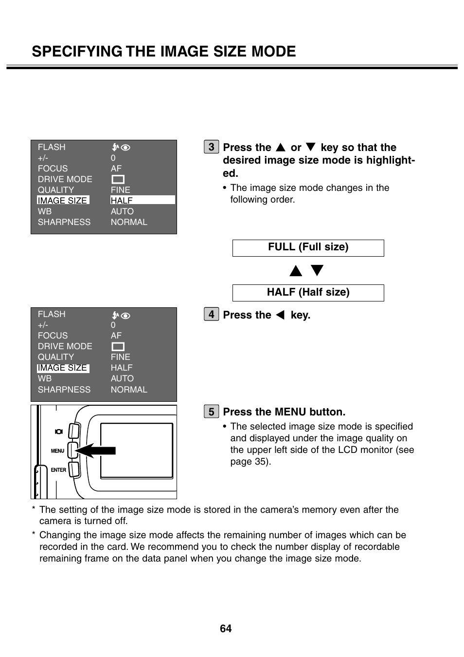 Specifying the image size mode | Minolta 2330 User Manual | Page 64 / 160
