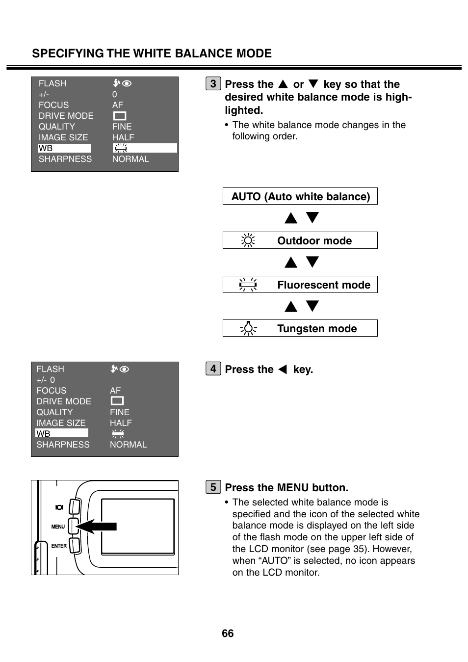 Specifying the white balance mode | Minolta 2330 User Manual | Page 66 / 160