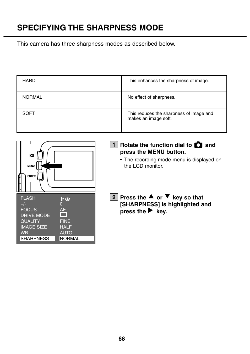 Specifying the sharpness mode | Minolta 2330 User Manual | Page 68 / 160