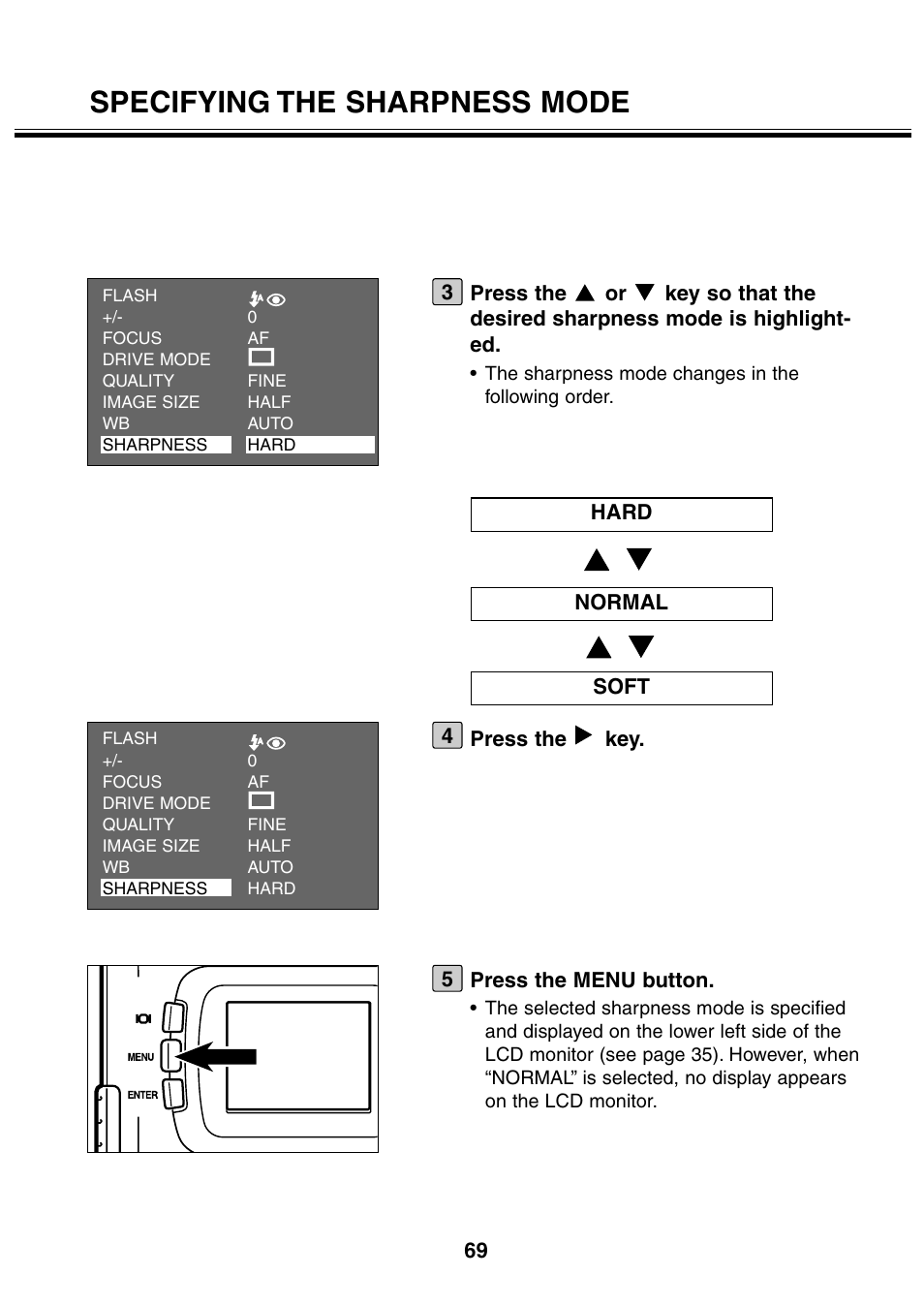 Specifying the sharpness mode | Minolta 2330 User Manual | Page 69 / 160