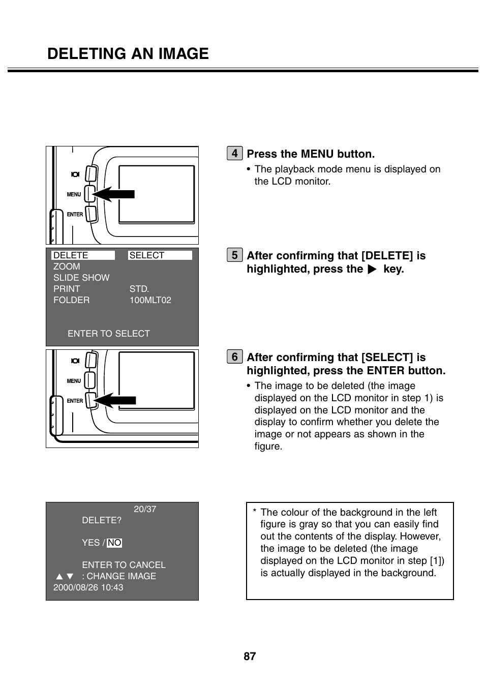 Deleting an image | Minolta 2330 User Manual | Page 87 / 160