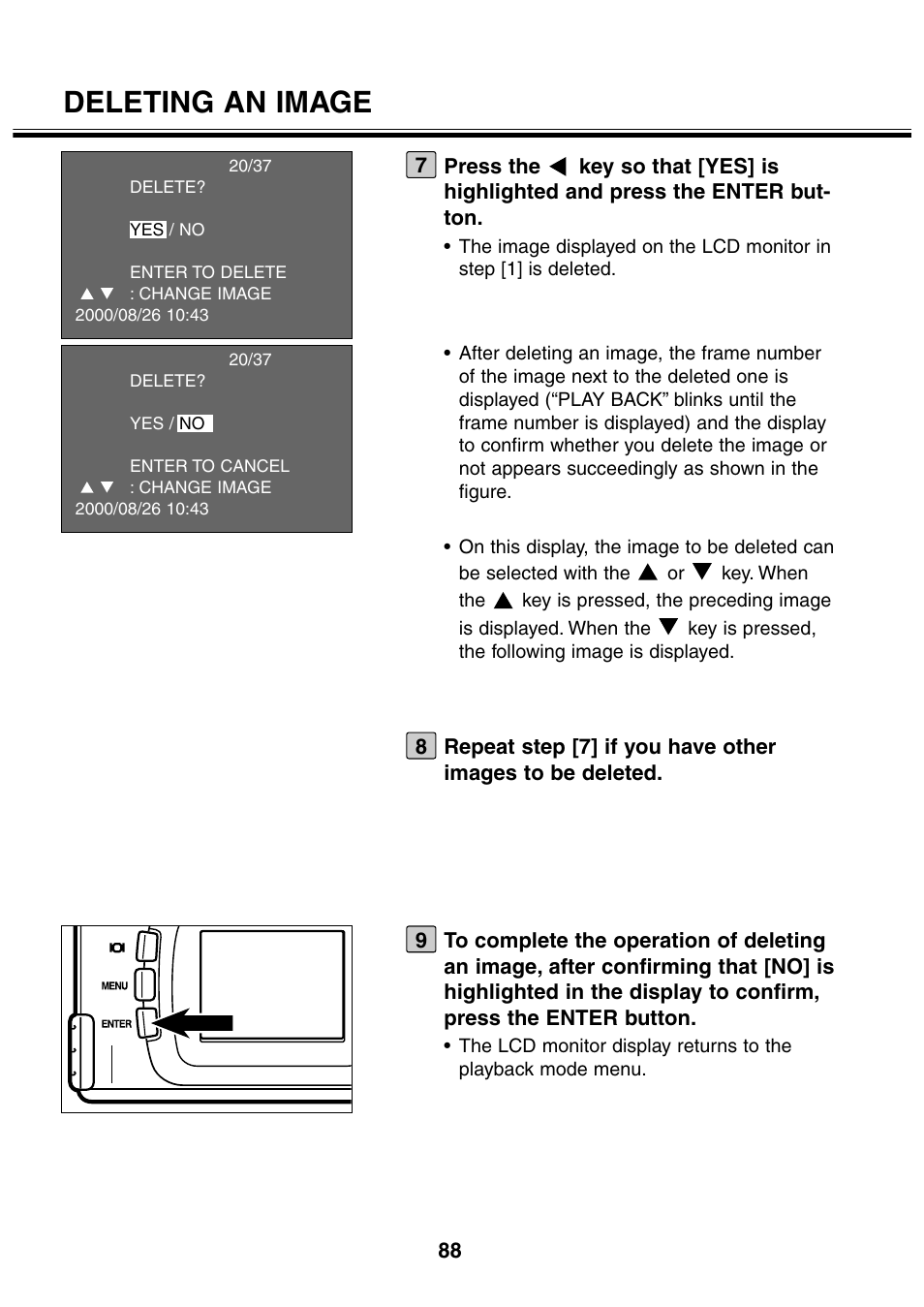 Deleting an image | Minolta 2330 User Manual | Page 88 / 160