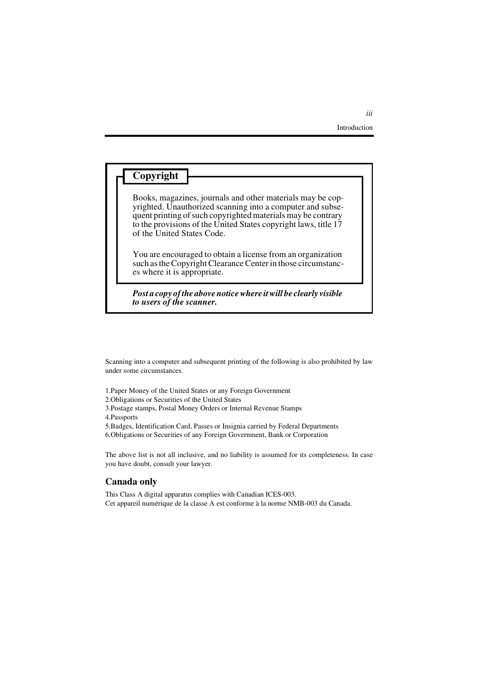 Copyright | Minolta PS7000 User Manual | Page 10 / 122