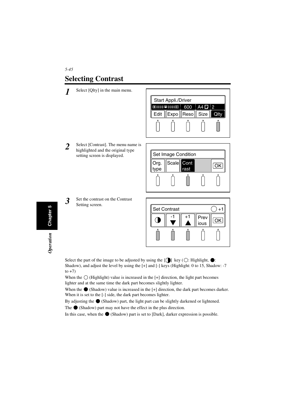 Selecting contrast, Selecting contrast -45 | Minolta PS7000 User Manual | Page 101 / 122