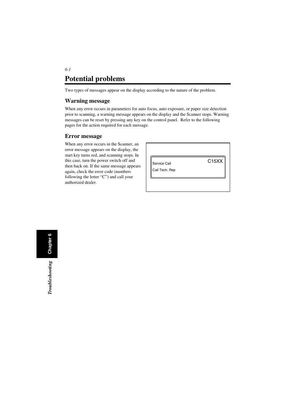 Potential problems, Warning message, Error message | Potential problems -1, Warning message -1 error message -1 | Minolta PS7000 User Manual | Page 113 / 122