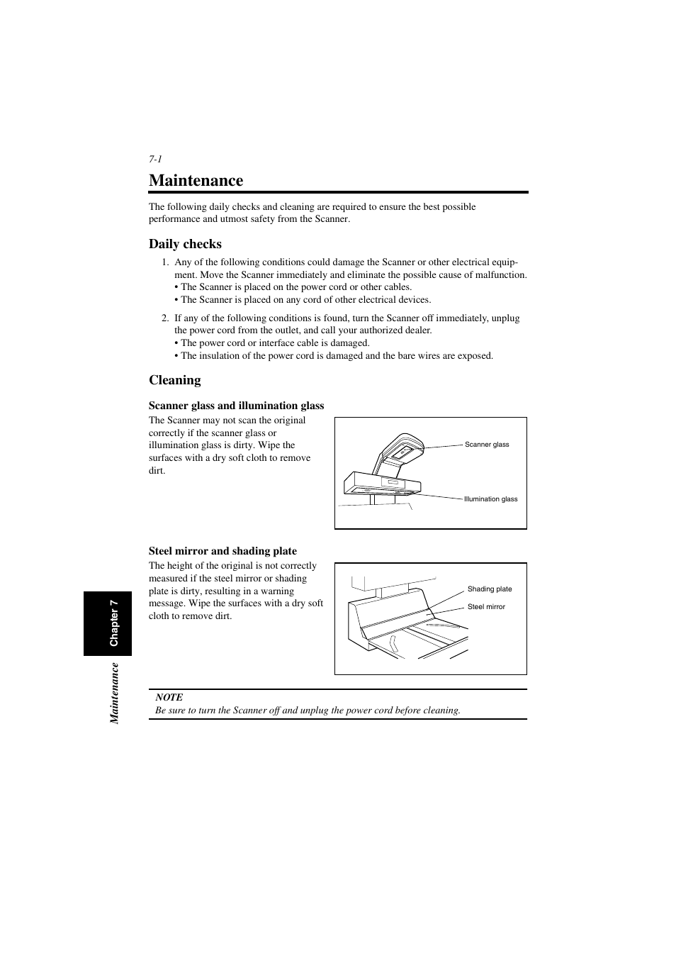 Maintenance, Daily checks, Cleaning | Maintenance -1, Daily checks -1 cleaning -1 | Minolta PS7000 User Manual | Page 117 / 122