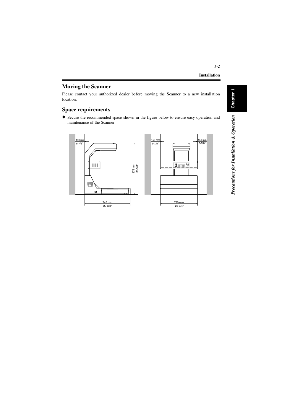 Moving the scanner, Space requirements, Moving the scanner -2 space requirements -2 | Minolta PS7000 User Manual | Page 20 / 122