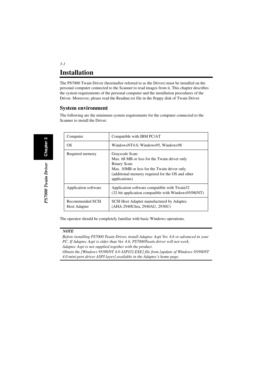 Installation, System environment, Installation -1 | System environment -1 | Minolta PS7000 User Manual | Page 35 / 122