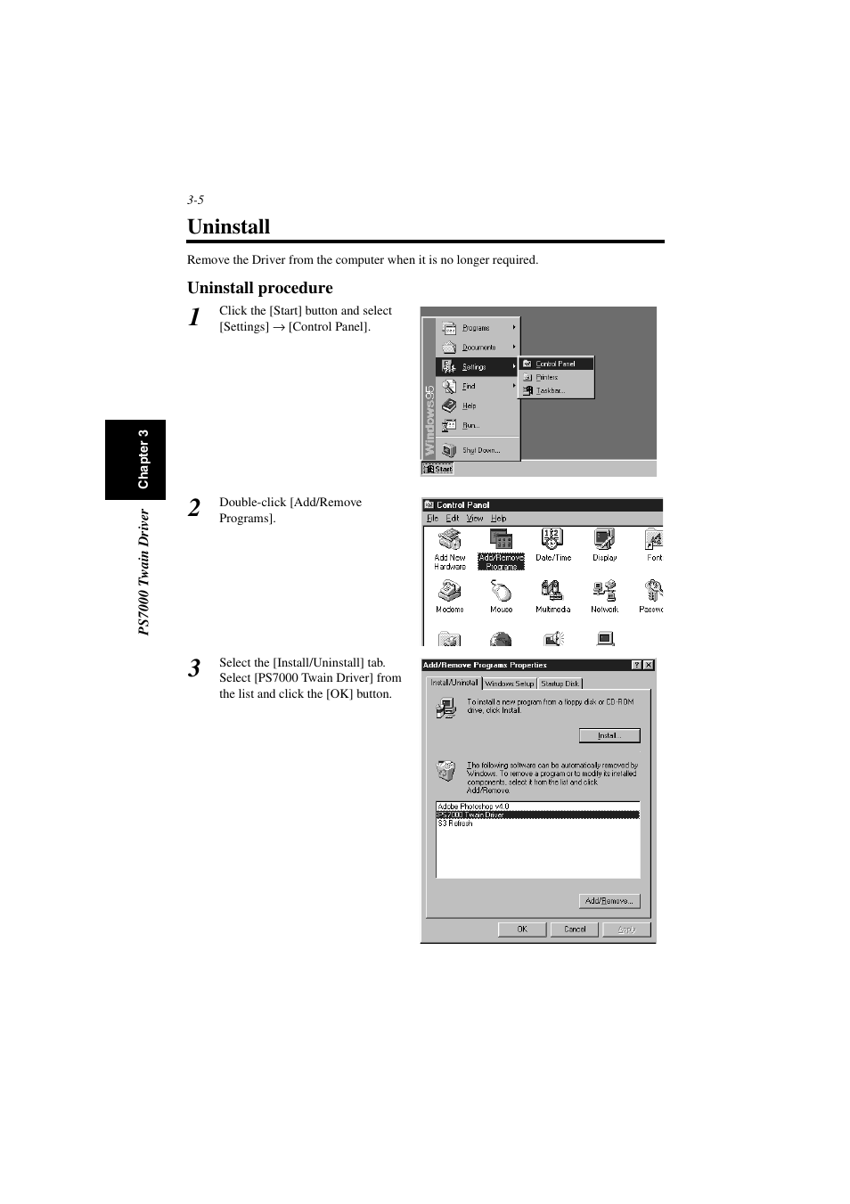 Uninstall, Uninstall procedure, Uninstall -5 | Uninstall procedure -5 | Minolta PS7000 User Manual | Page 39 / 122