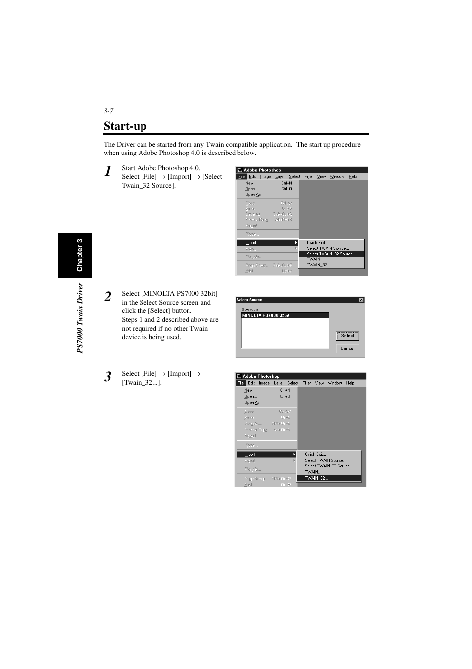 Start-up, Start-up -7 | Minolta PS7000 User Manual | Page 41 / 122