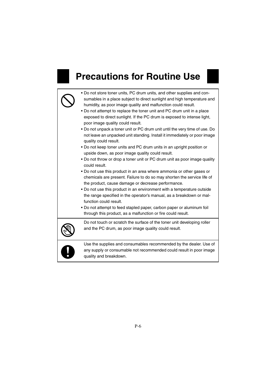 Precautions for routine use | Minolta PS7000 User Manual | Page 7 / 122