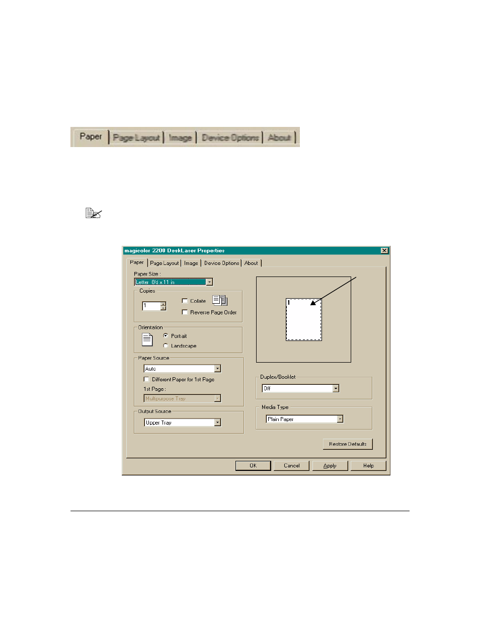 Configuring paper options 56 | Minolta Magicolor 2200 User Manual | Page 64 / 200