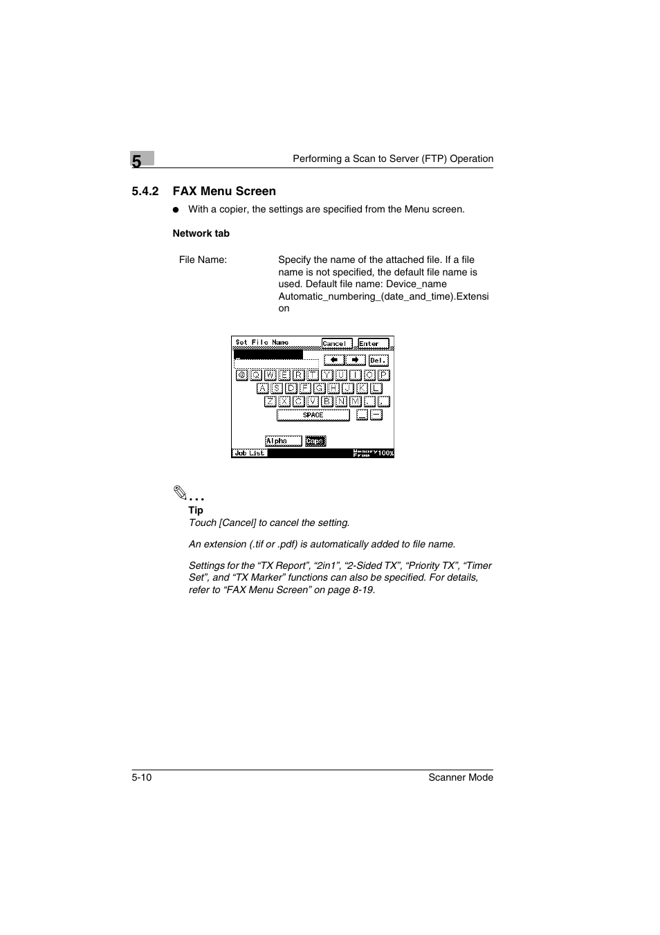 2 fax menu screen, Network tab, Fax menu screen -10 network tab -10 | Minolta Scanner Mode User Manual | Page 101 / 314