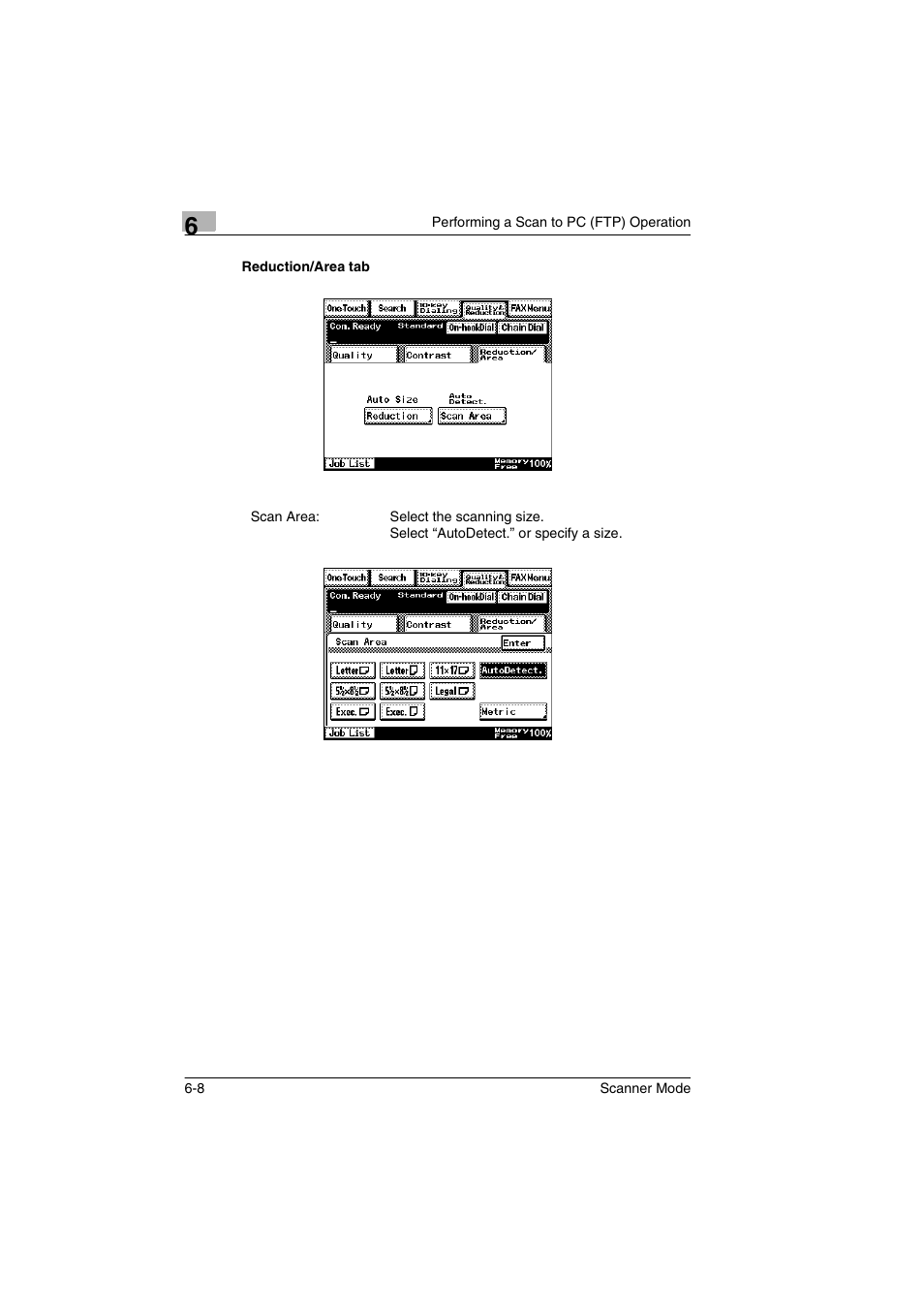 Reduction/area tab, Reduction/area tab -8 | Minolta Scanner Mode User Manual | Page 111 / 314