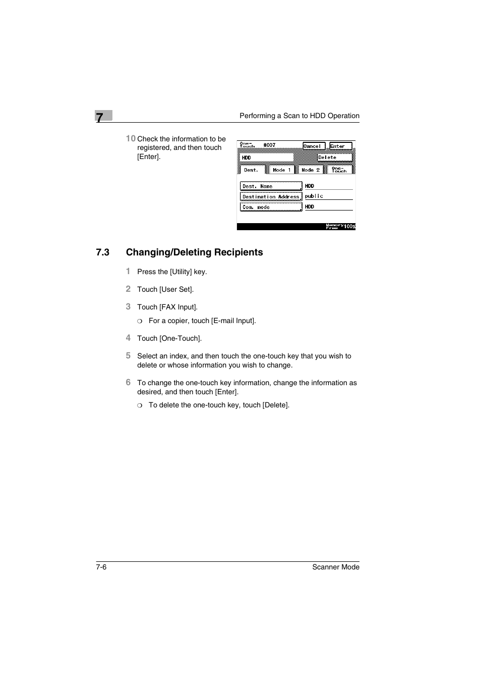 3 changing/deleting recipients, Changing/deleting recipients -6 | Minolta Scanner Mode User Manual | Page 119 / 314