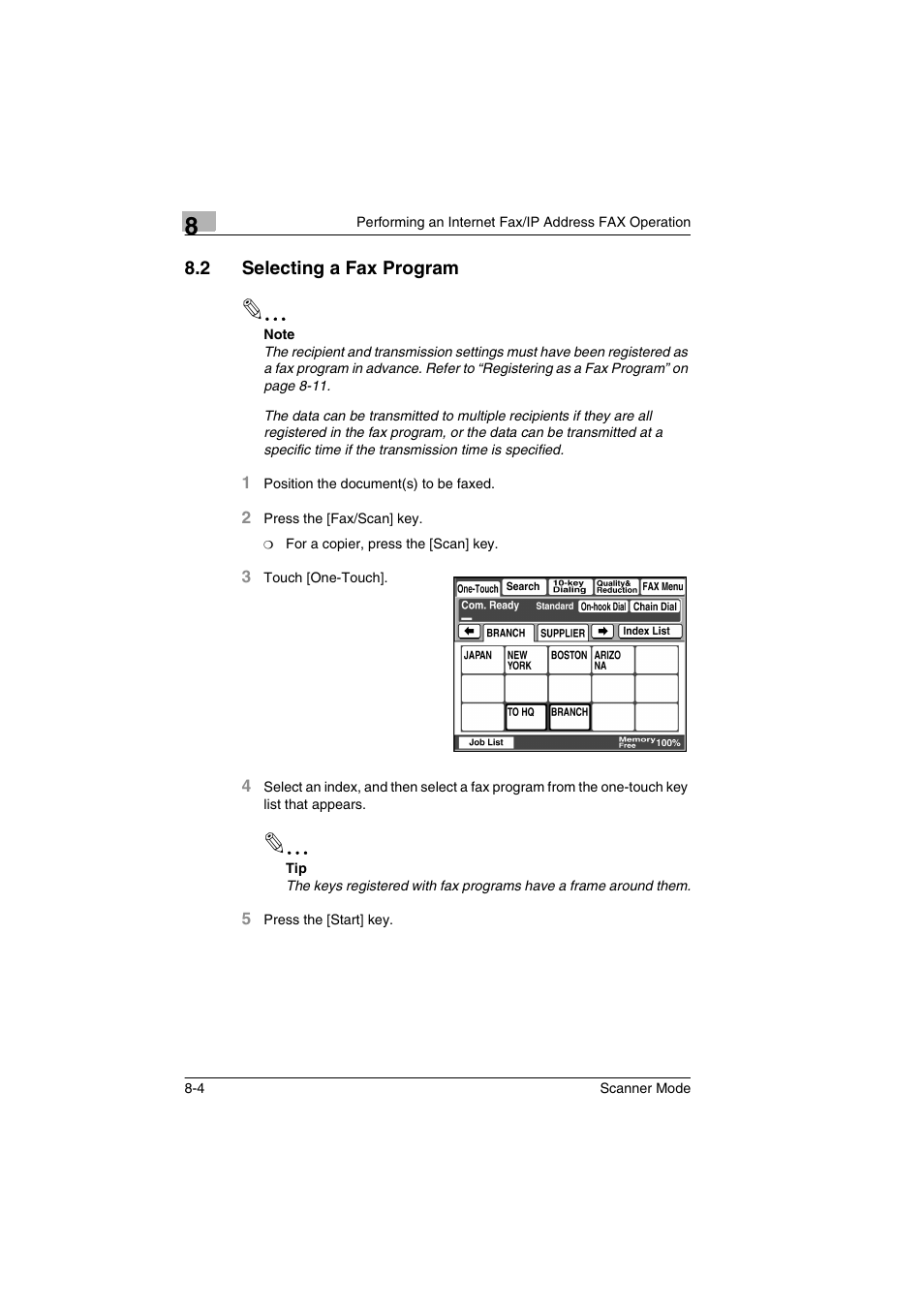 2 selecting a fax program, Selecting a fax program -4 | Minolta Scanner Mode User Manual | Page 131 / 314