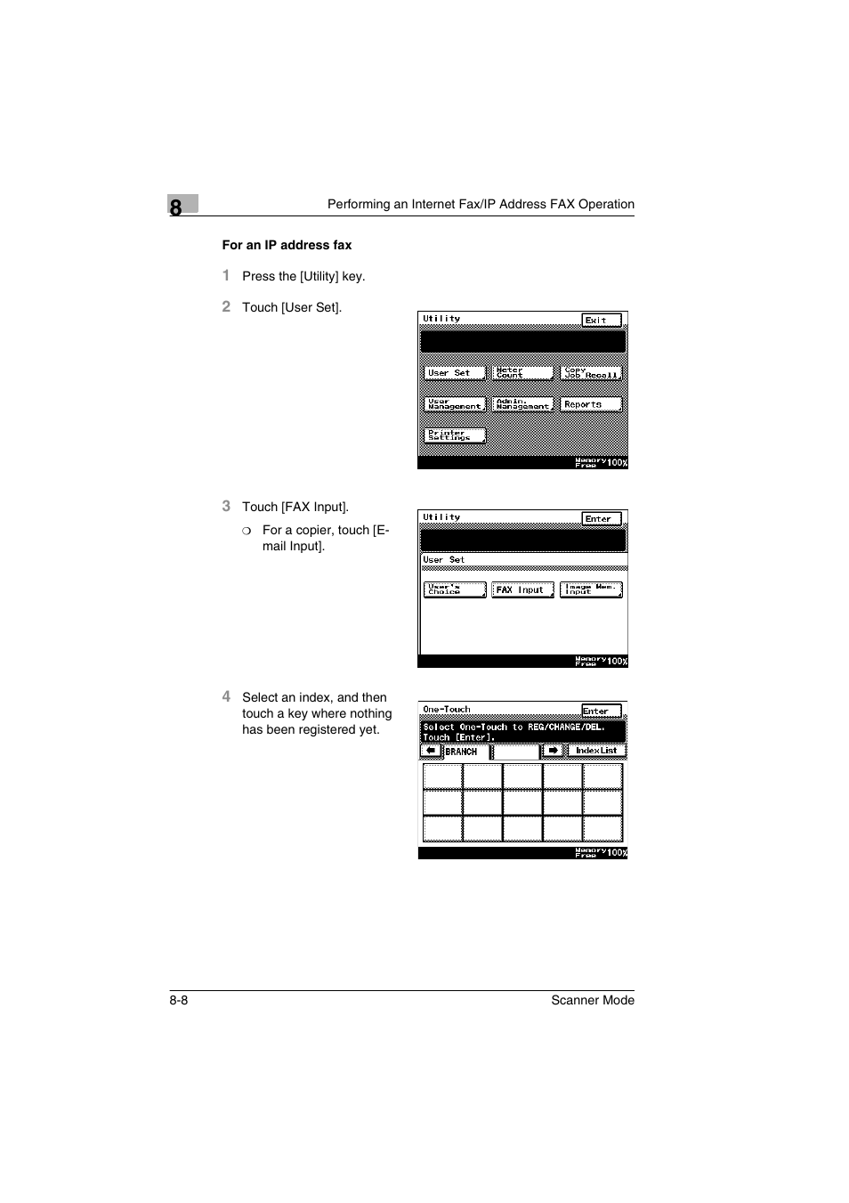 For an ip address fax, For an ip address fax -8 | Minolta Scanner Mode User Manual | Page 135 / 314