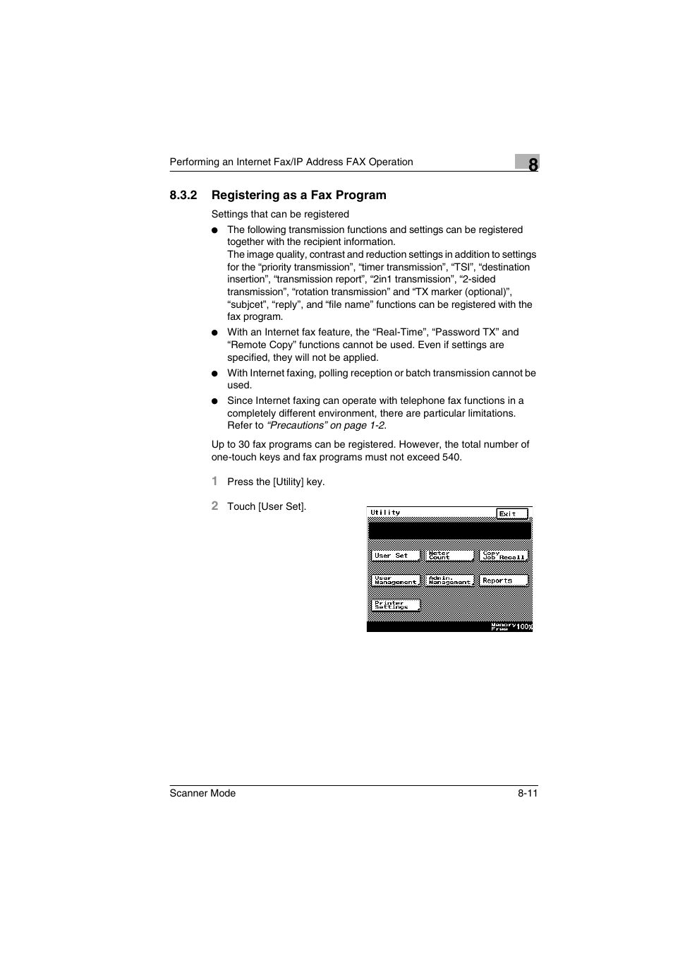 2 registering as a fax program, Registering as a fax program -11 | Minolta Scanner Mode User Manual | Page 138 / 314