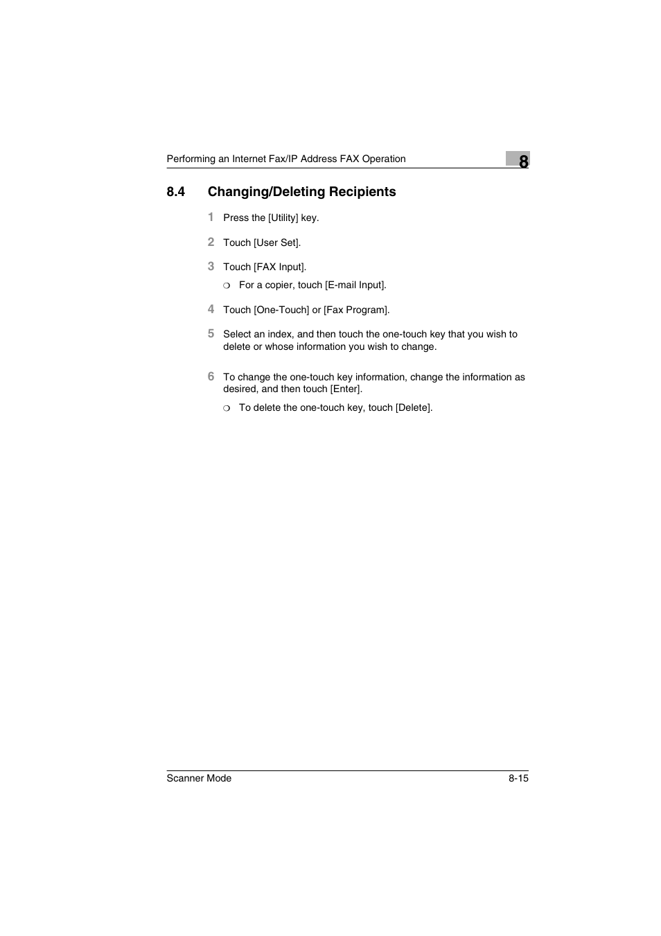 4 changing/deleting recipients, Changing/deleting recipients -15 | Minolta Scanner Mode User Manual | Page 142 / 314