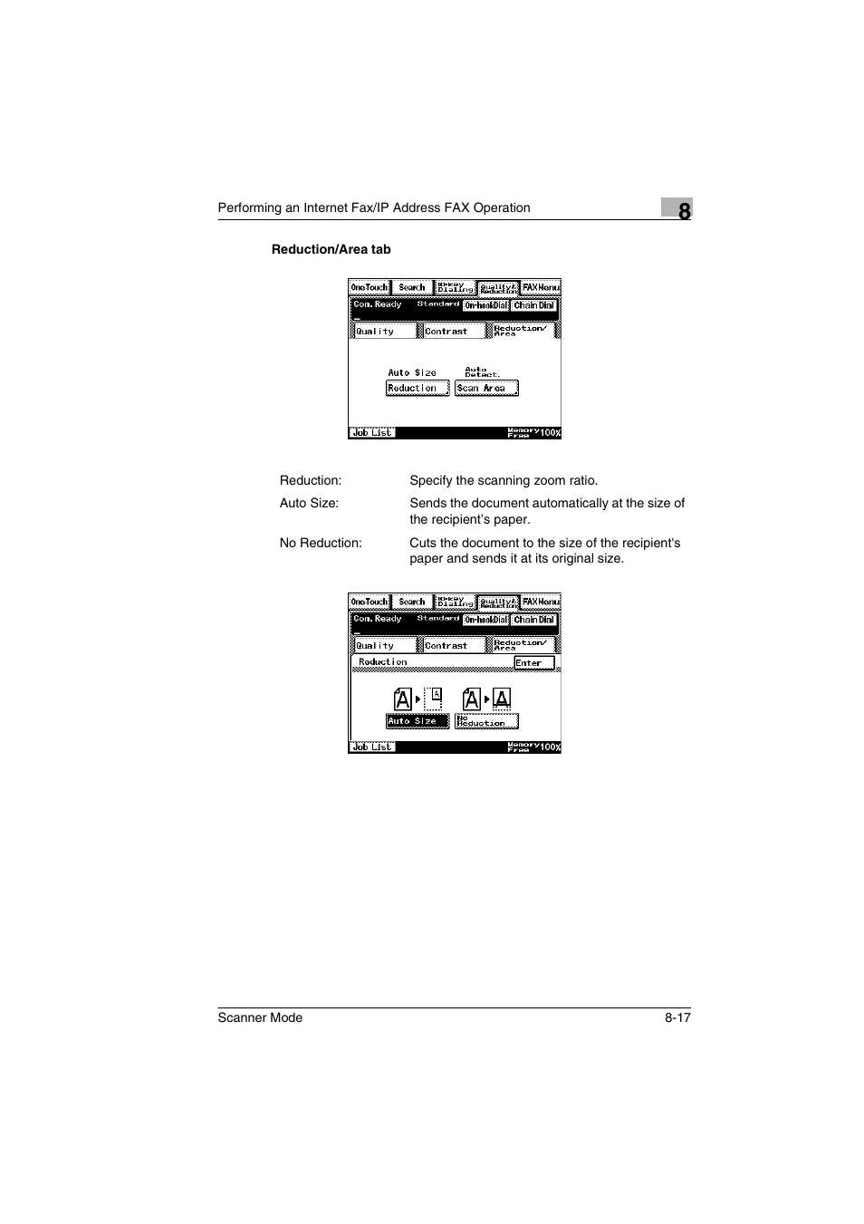 Reduction/area tab, Reduction/area tab -17 | Minolta Scanner Mode User Manual | Page 144 / 314