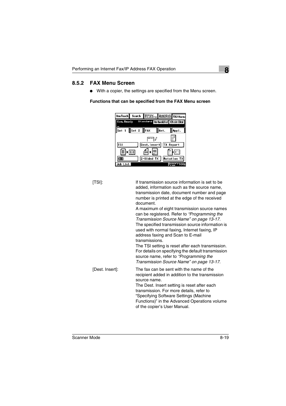 2 fax menu screen | Minolta Scanner Mode User Manual | Page 146 / 314
