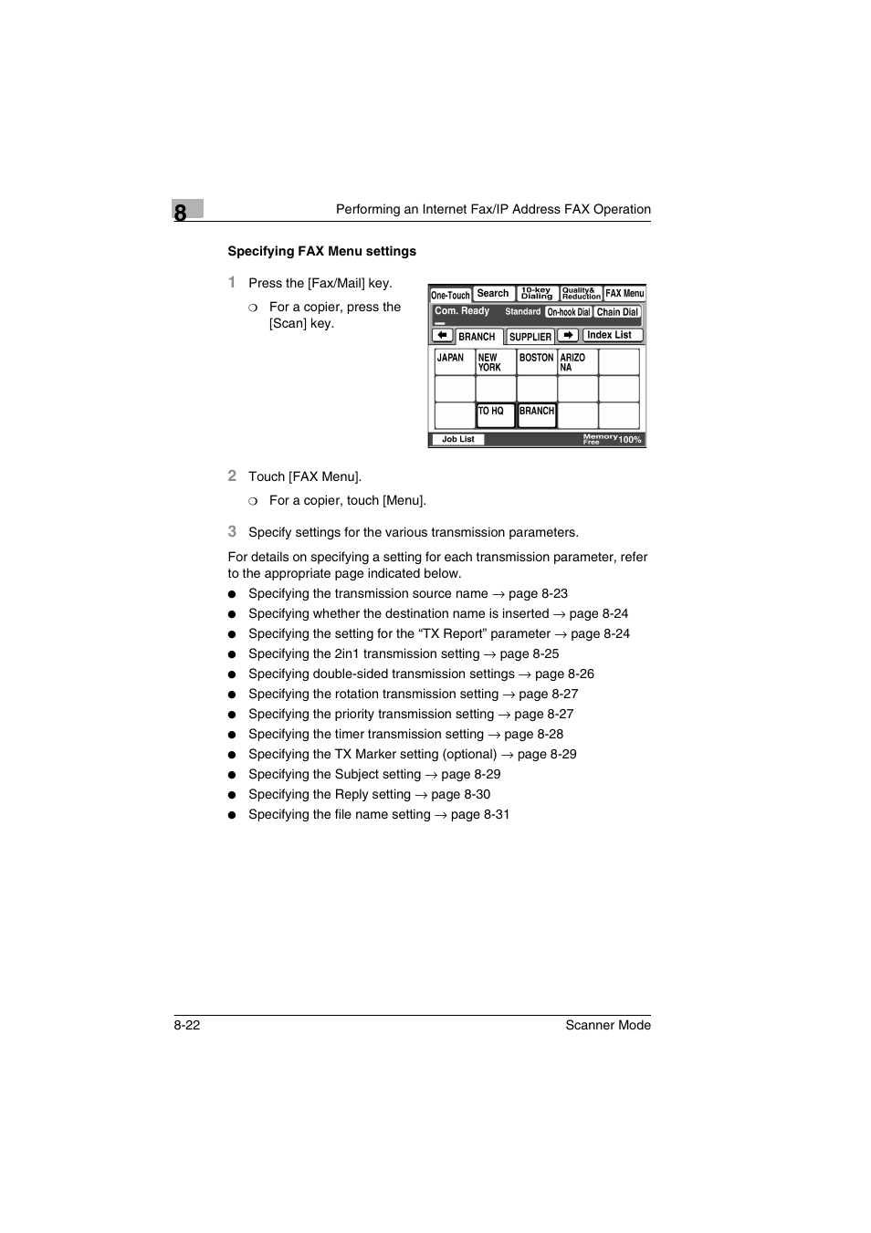 Specifying fax menu settings, Specifying fax menu settings -22 | Minolta Scanner Mode User Manual | Page 149 / 314