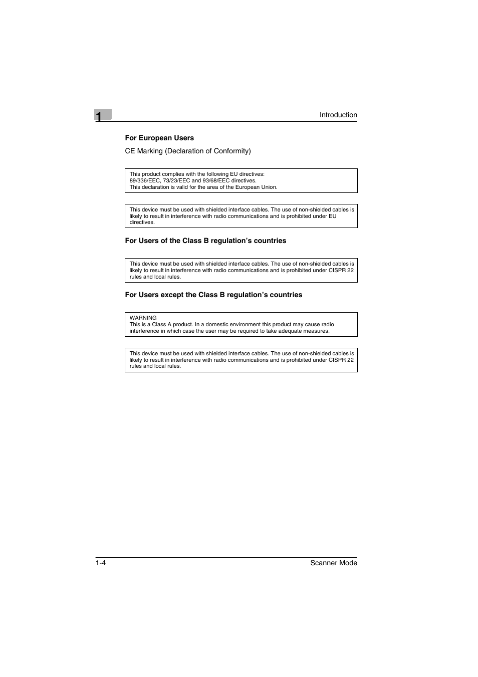 For european users, For users of the class b regulation’s countries | Minolta Scanner Mode User Manual | Page 15 / 314