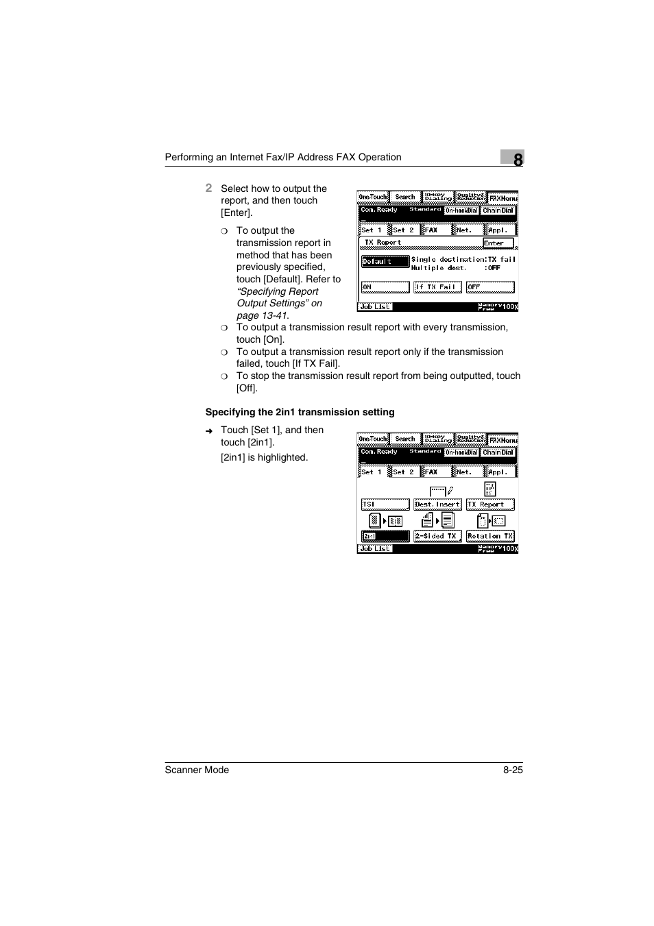 Specifying the 2in1 transmission setting, Specifying the 2in1 transmission setting -25 | Minolta Scanner Mode User Manual | Page 152 / 314