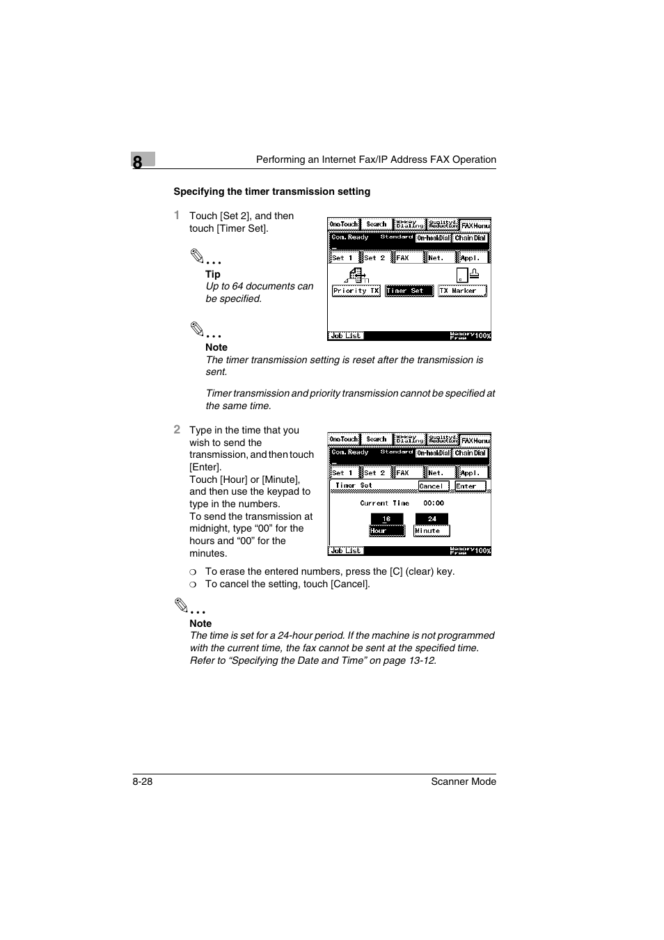 Specifying the timer transmission setting, Specifying the timer transmission setting -28 | Minolta Scanner Mode User Manual | Page 155 / 314