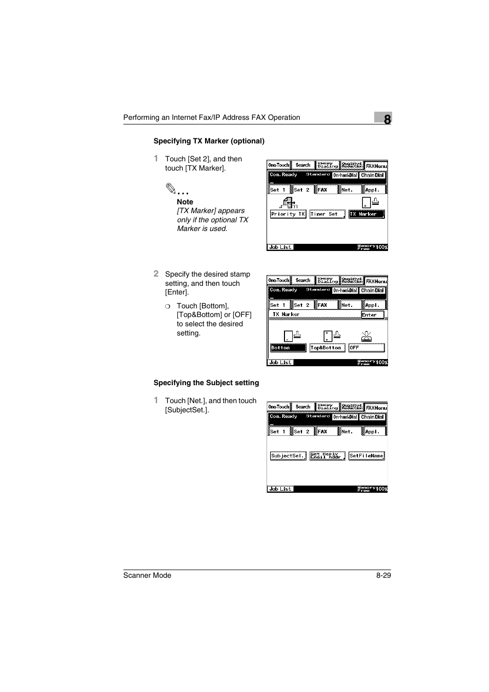 Specifying tx marker (optional), Specifying the subject setting | Minolta Scanner Mode User Manual | Page 156 / 314