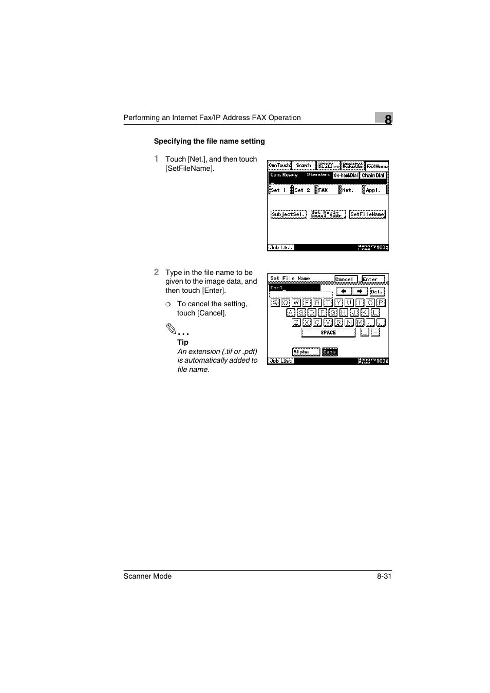 Specifying the file name setting, Specifying the file name setting -31 | Minolta Scanner Mode User Manual | Page 158 / 314