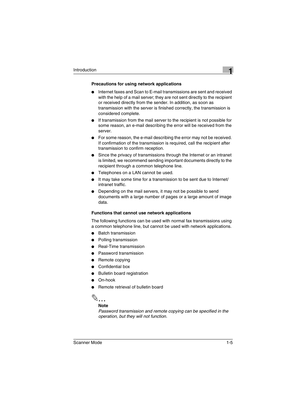 Precautions for using network applications, Functions that cannot use network applications | Minolta Scanner Mode User Manual | Page 16 / 314