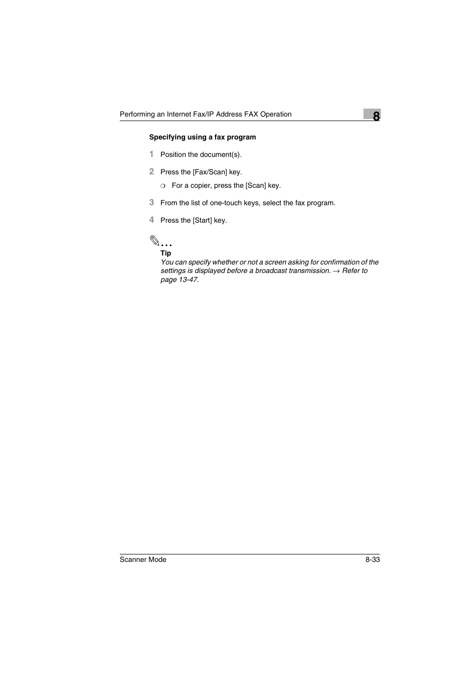 Specifying using a fax program, Specifying using a fax program -33 | Minolta Scanner Mode User Manual | Page 160 / 314