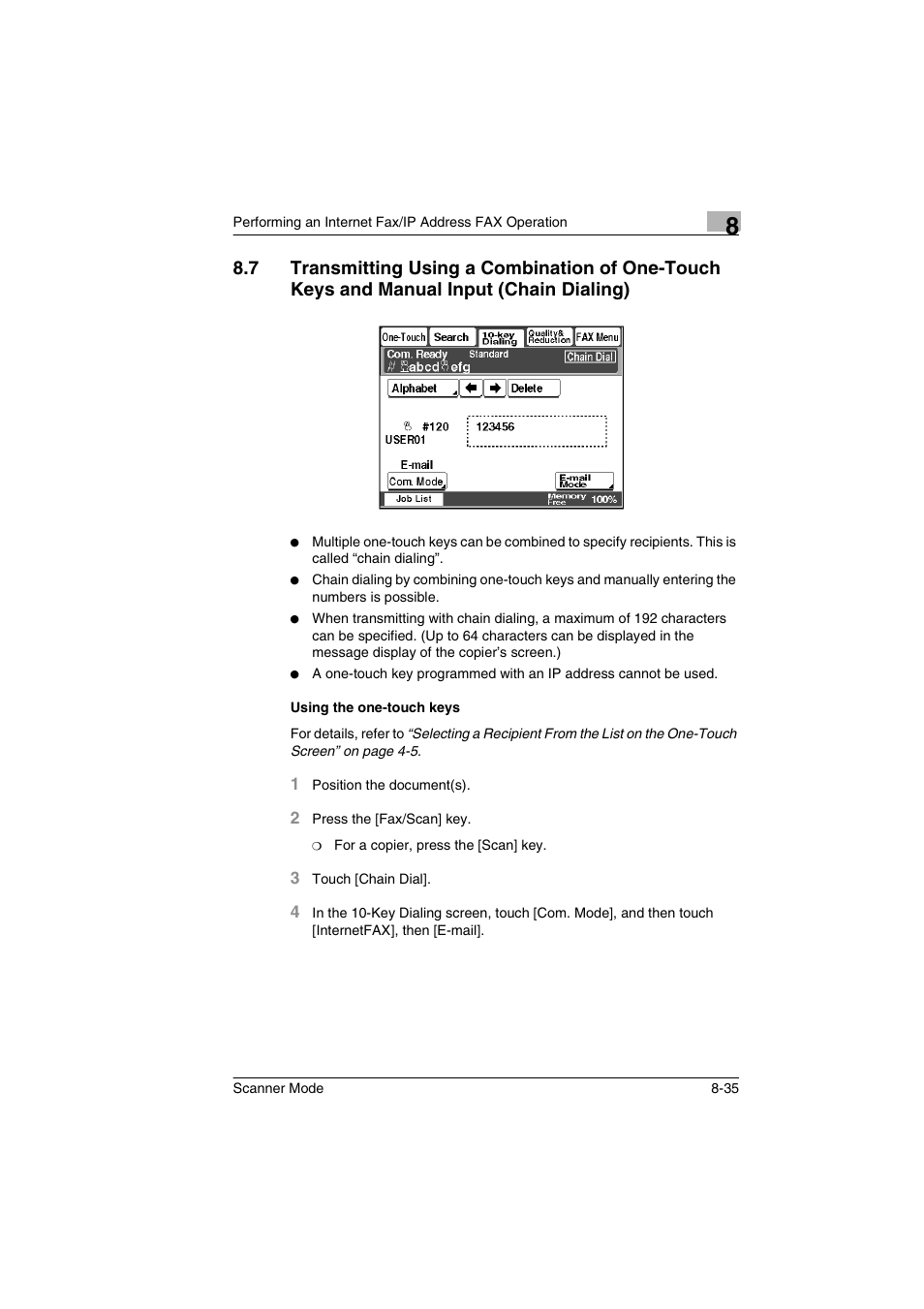 Using the one-touch keys, Using the one-touch keys -35 | Minolta Scanner Mode User Manual | Page 162 / 314