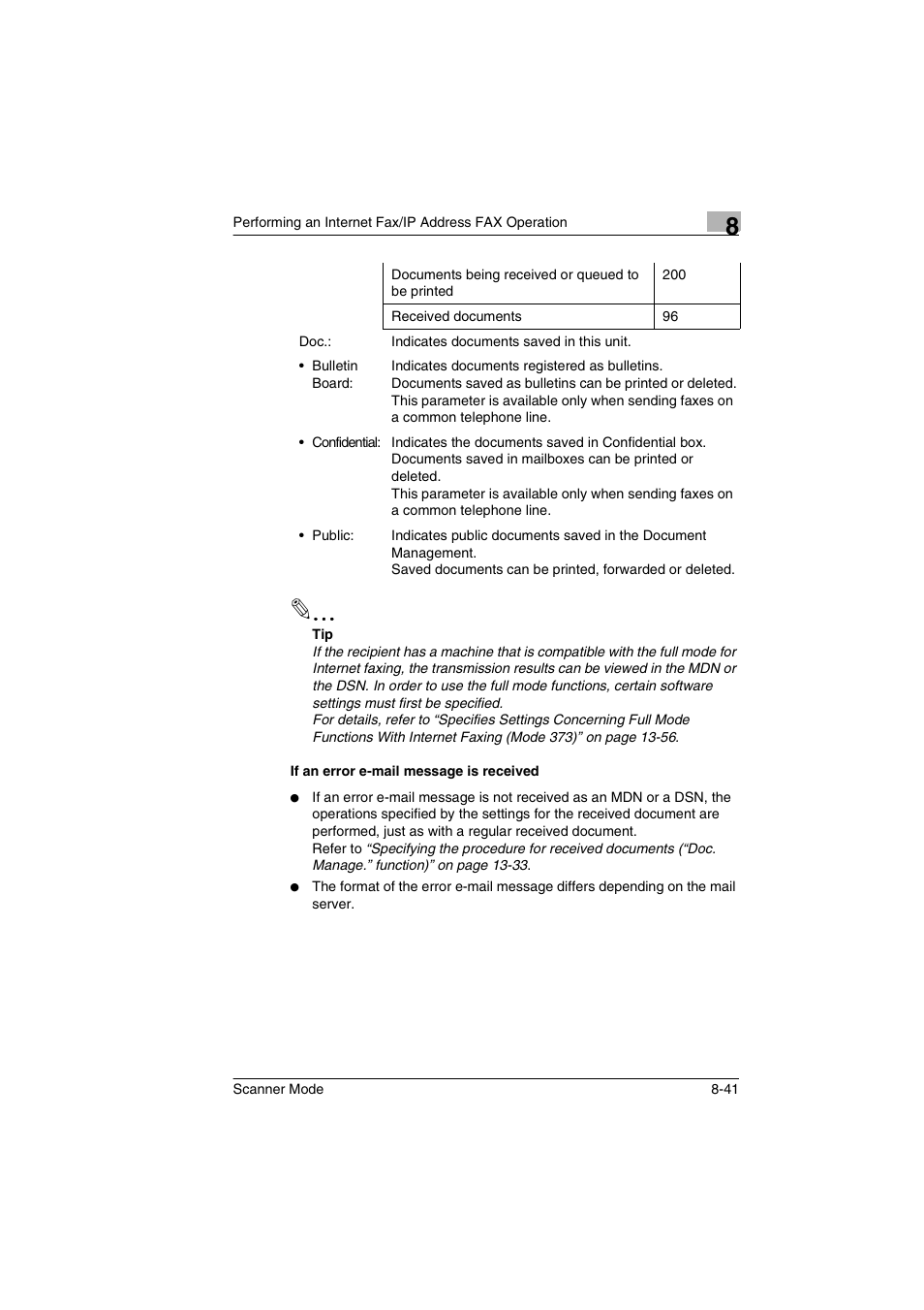 If an error e-mail message is received, If an error e-mail message is received -41 | Minolta Scanner Mode User Manual | Page 168 / 314