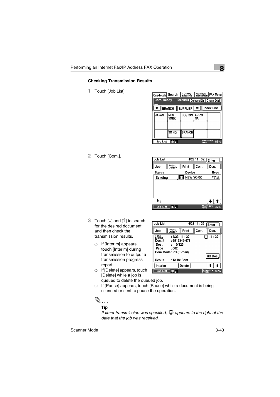 Checking transmission results, Checking transmission results -43 | Minolta Scanner Mode User Manual | Page 170 / 314