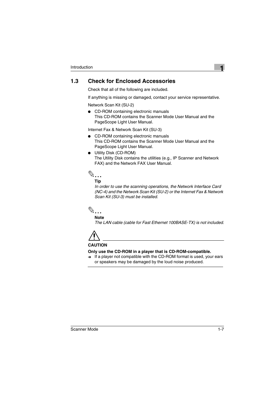 3 check for enclosed accessories, Check for enclosed accessories -7 | Minolta Scanner Mode User Manual | Page 18 / 314