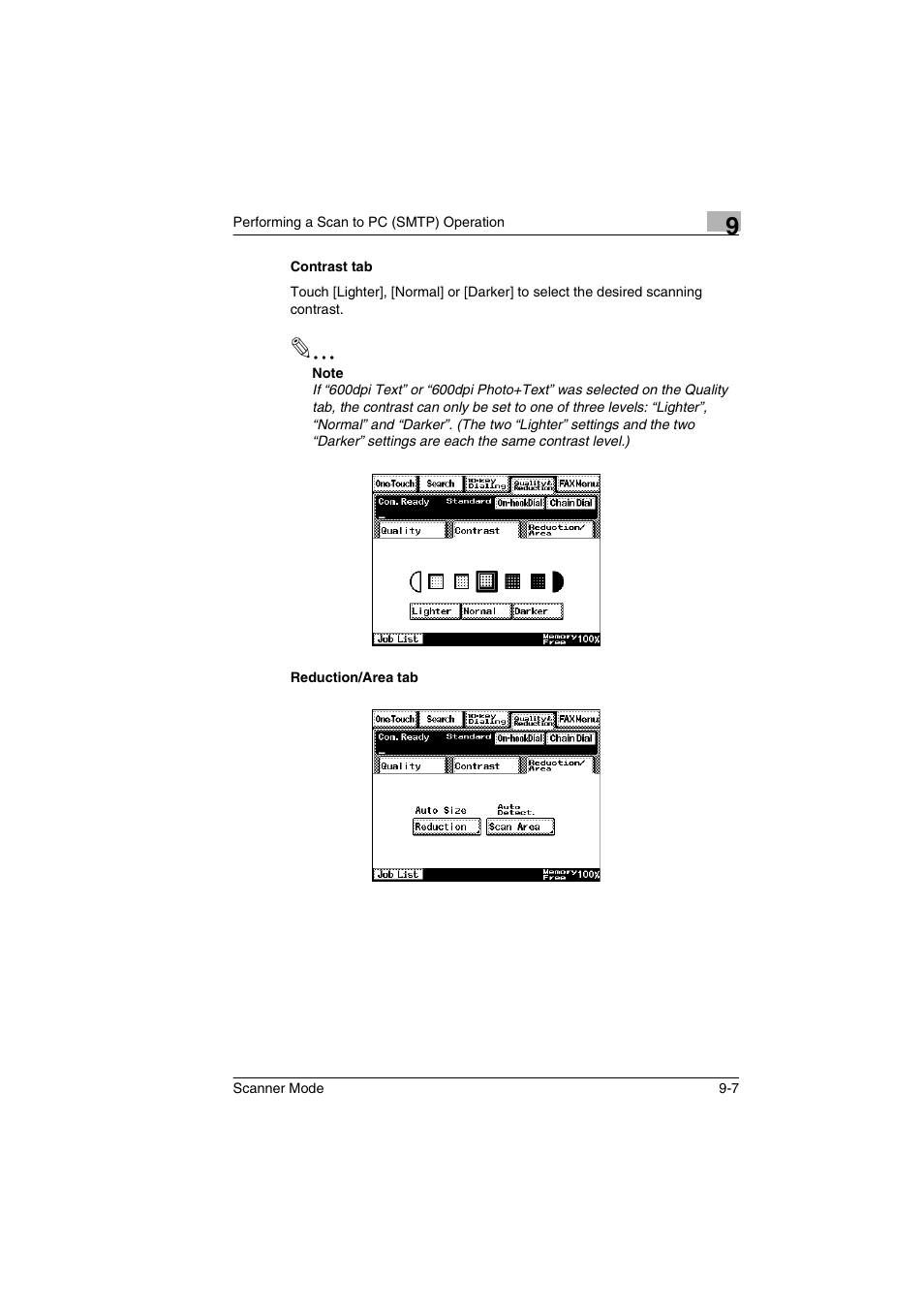 Contrast tab, Reduction/area tab, Contrast tab -7 reduction/area tab -7 | Minolta Scanner Mode User Manual | Page 182 / 314