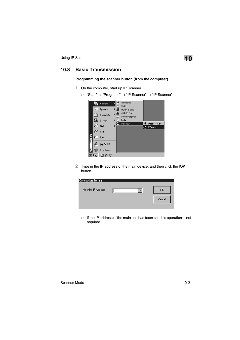 3 basic transmission, Programming the scanner button (from the computer), Basic transmission -21 | Minolta Scanner Mode User Manual | Page 206 / 314