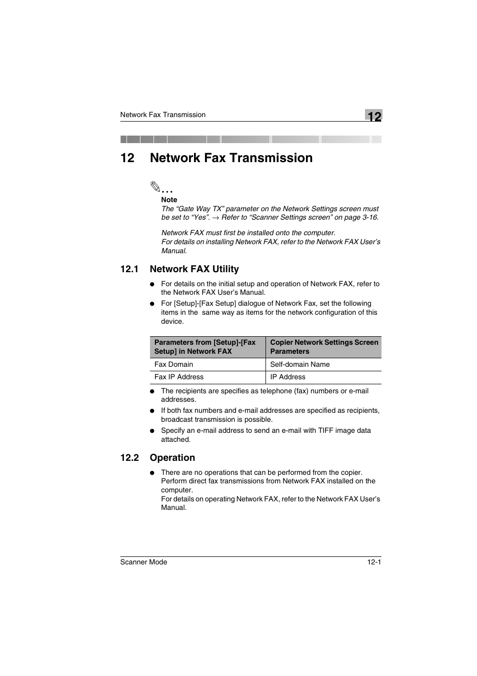 12 network fax transmission, 1 network fax utility, 2 operation | Network fax utility -1, Operation -1 | Minolta Scanner Mode User Manual | Page 218 / 314