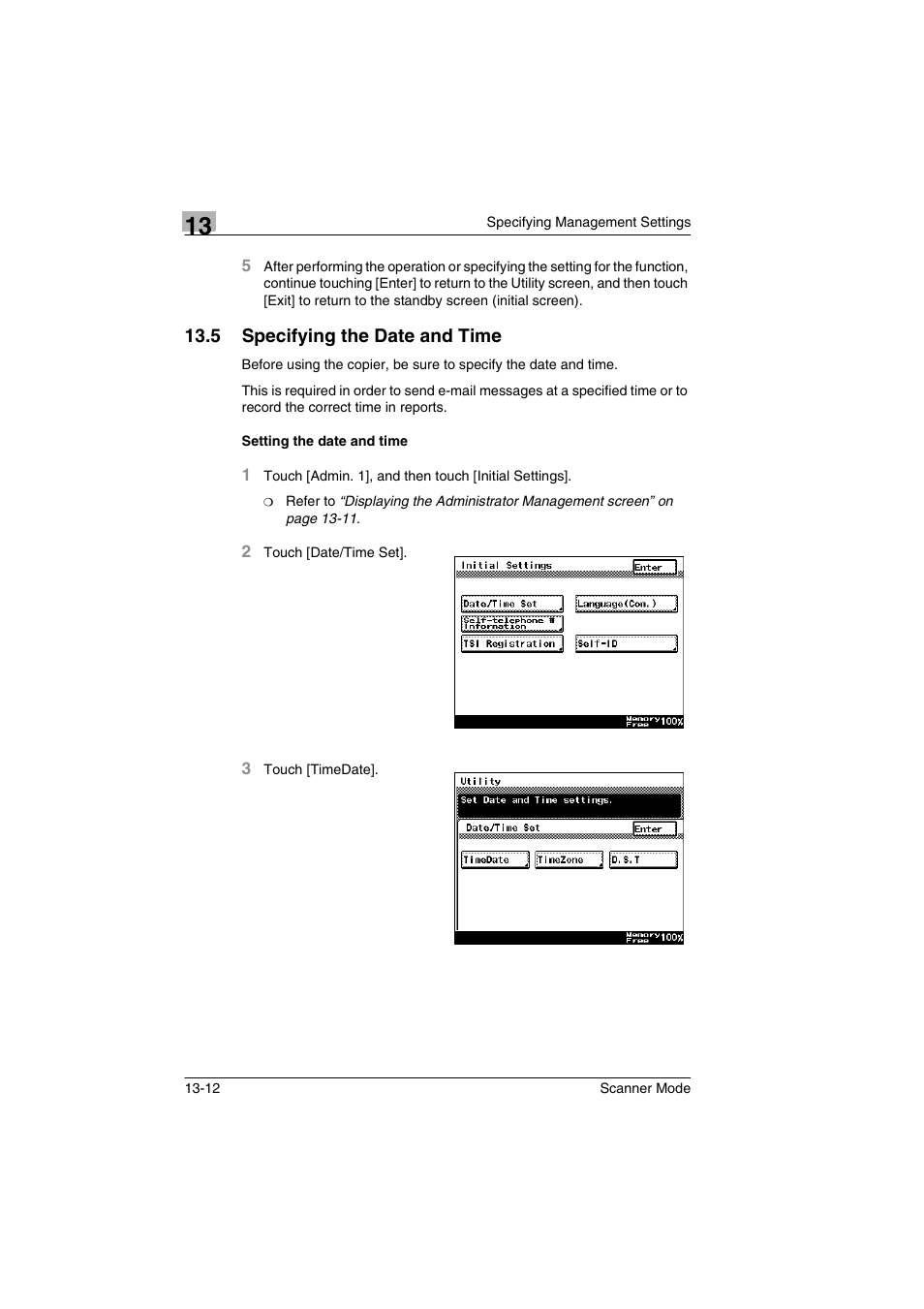 5 specifying the date and time, Setting the date and time, Specifying the date and time -12 | Setting the date and time -12 | Minolta Scanner Mode User Manual | Page 231 / 314