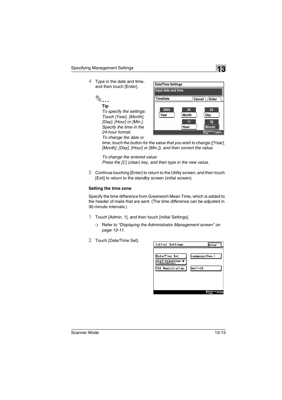 Setting the time zone, Setting the time zone -13 | Minolta Scanner Mode User Manual | Page 232 / 314