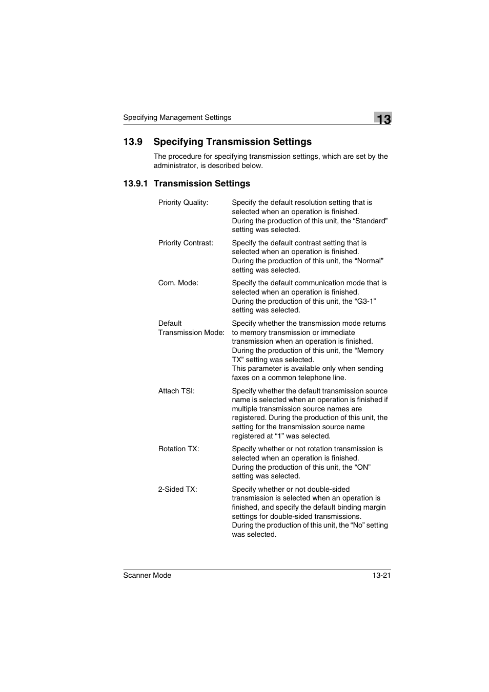 9 specifying transmission settings, 1 transmission settings, Specifying transmission settings -21 | Transmission settings -21 | Minolta Scanner Mode User Manual | Page 240 / 314