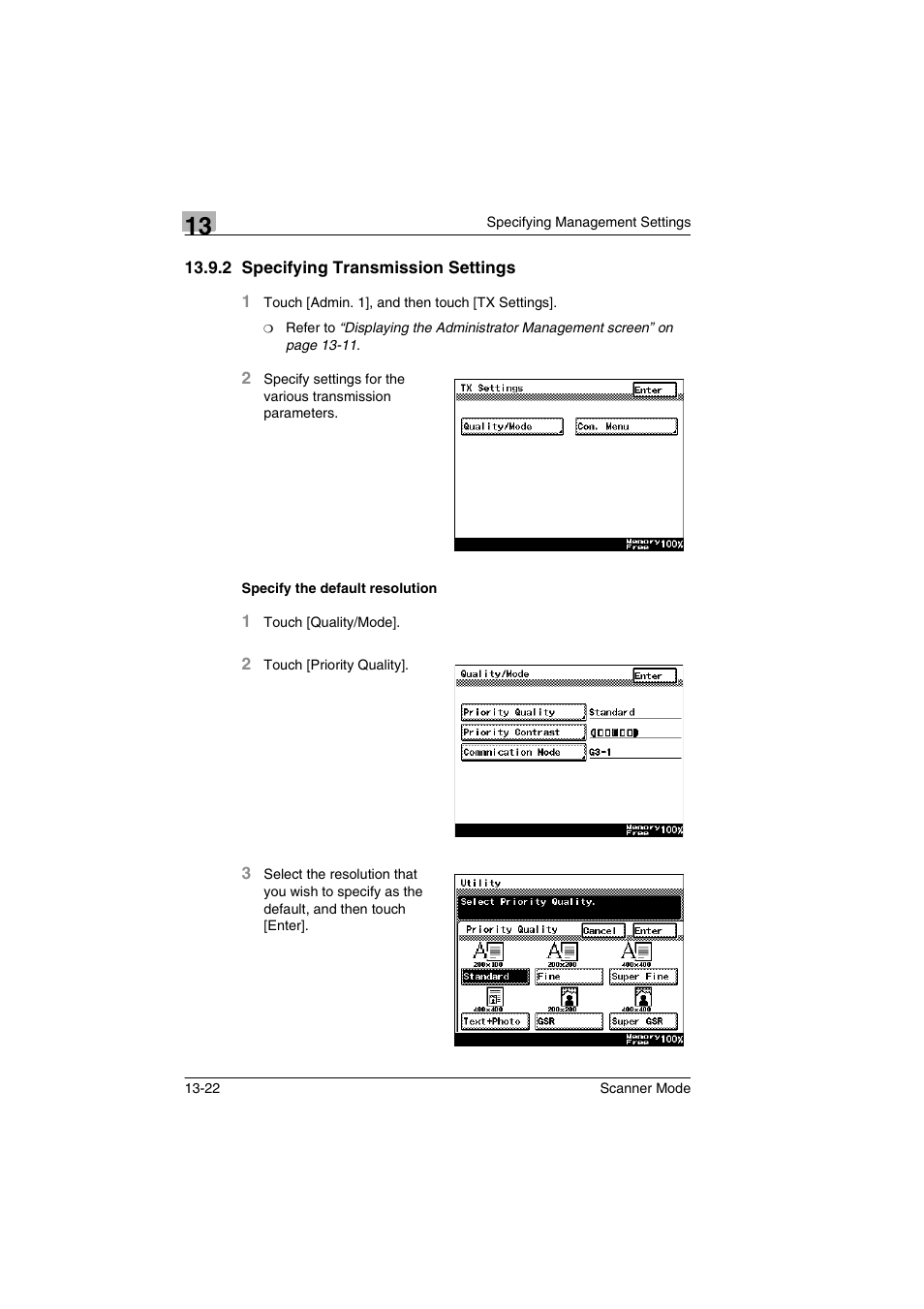 2 specifying transmission settings, Specify the default resolution | Minolta Scanner Mode User Manual | Page 241 / 314