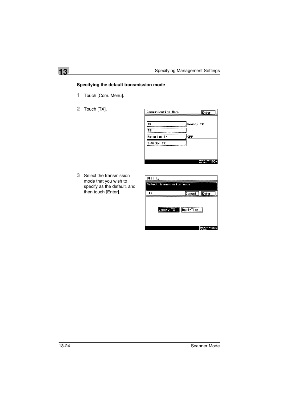 Specifying the default transmission mode, Specifying the default transmission mode -24 | Minolta Scanner Mode User Manual | Page 243 / 314