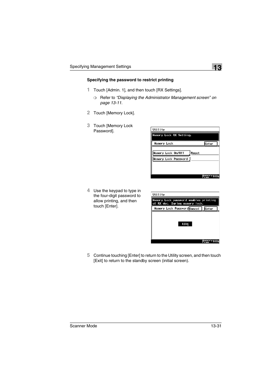 Specifying the password to restrict printing, Specifying the password to restrict printing -31 | Minolta Scanner Mode User Manual | Page 250 / 314