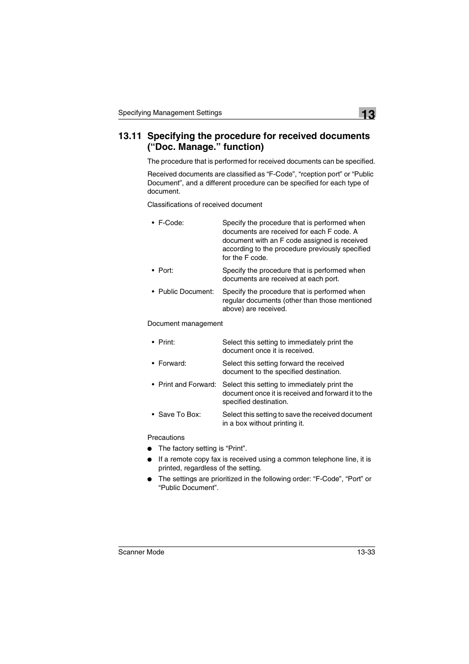 11 specifying the procedure for received documents, Doc. manage.” function) -33 | Minolta Scanner Mode User Manual | Page 252 / 314